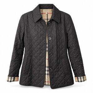 Burberry Brit Quilted Jacket Black Nova Check Lined Diamond Quilt Coat Size L